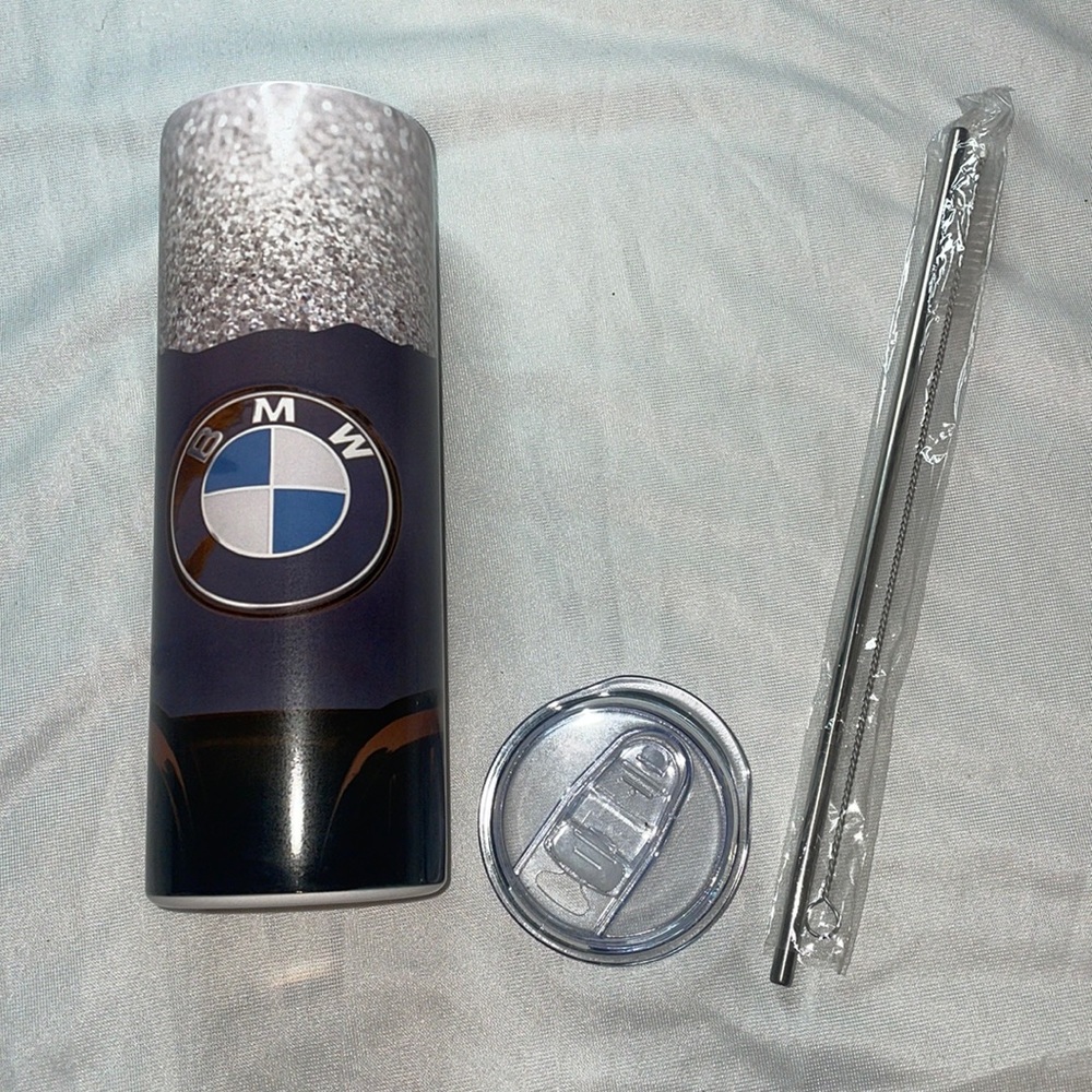 BMW 20 oz tumbler cup with straw and lid